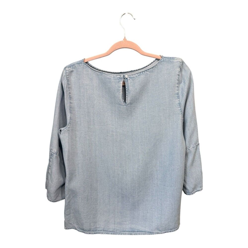 J. Jill Denim Women Light Blue Lyocell Chambray Short Bell Sleeve Blouse Size PM - Picture 5 of 5
